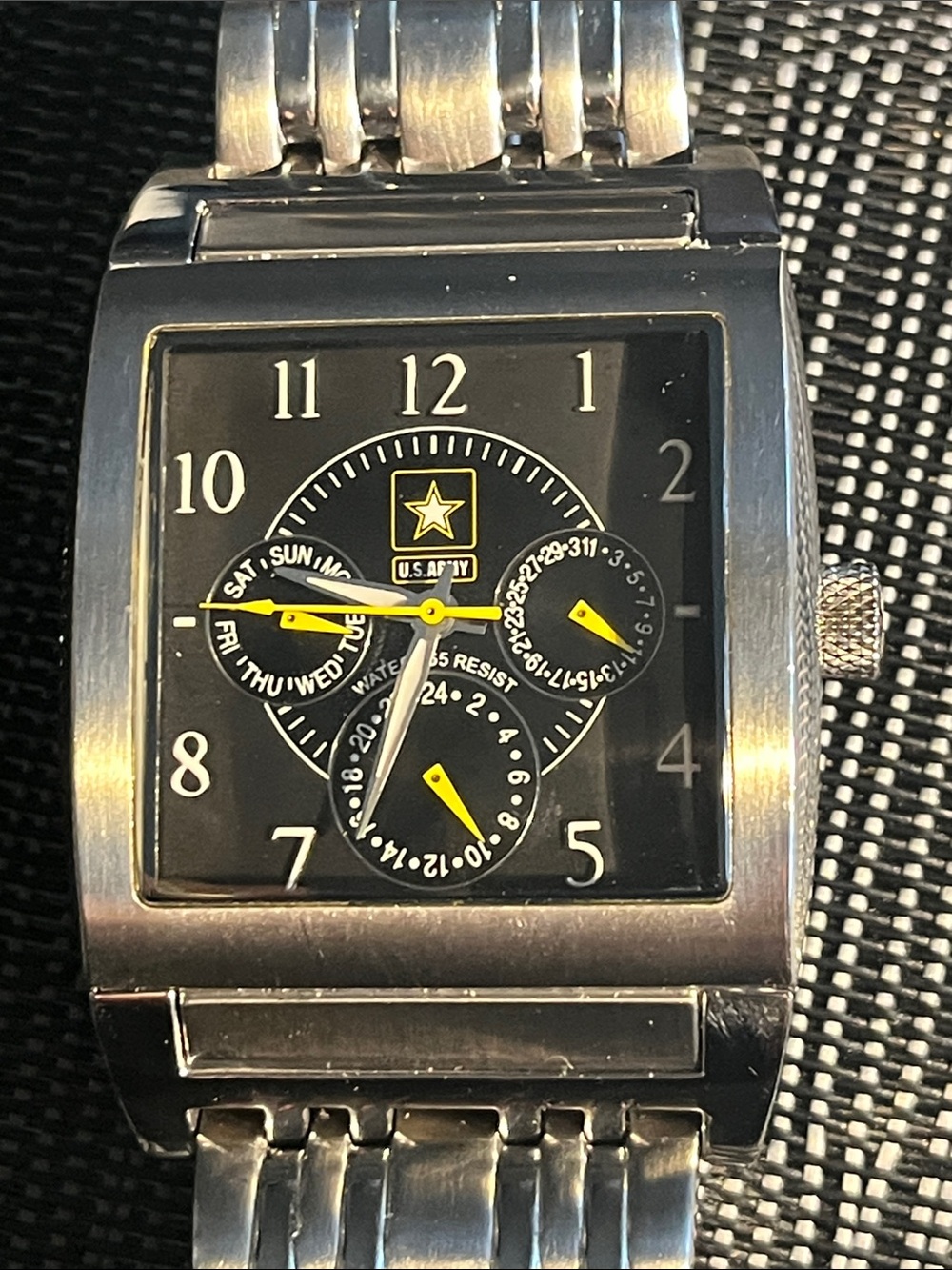 U.S. Army Square Stainless Steel Watch - Black Dial with Yellow Accents